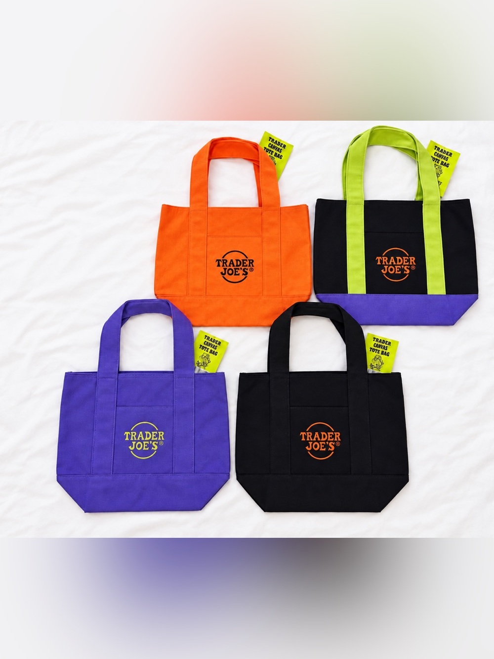🎃 Trader Joe’s Mini Canvas Tote Bags 4-Piece Set NWT Colorful Limited Edition 👻🍁